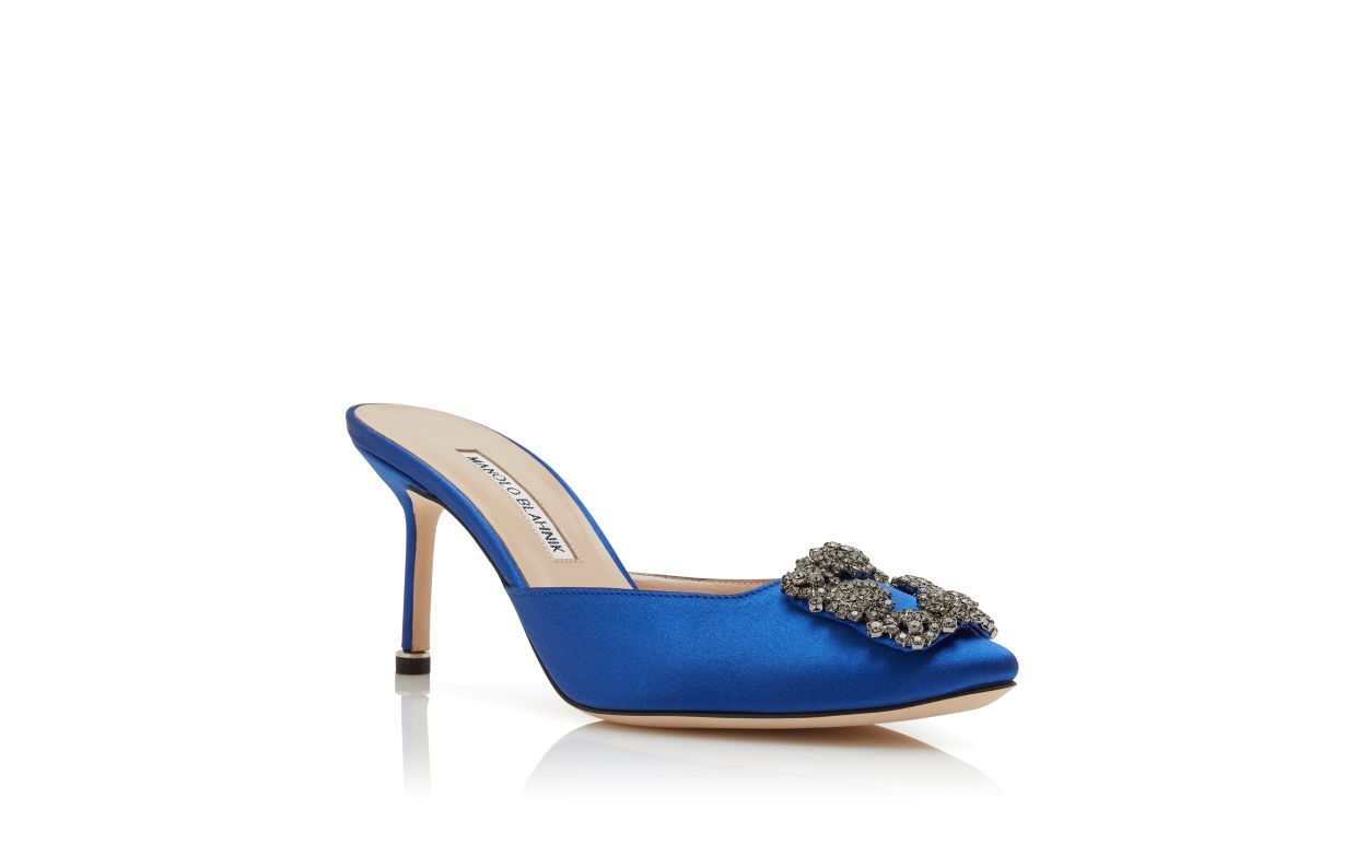 Blaue Satin-Edelstein-Schnalle-Mules