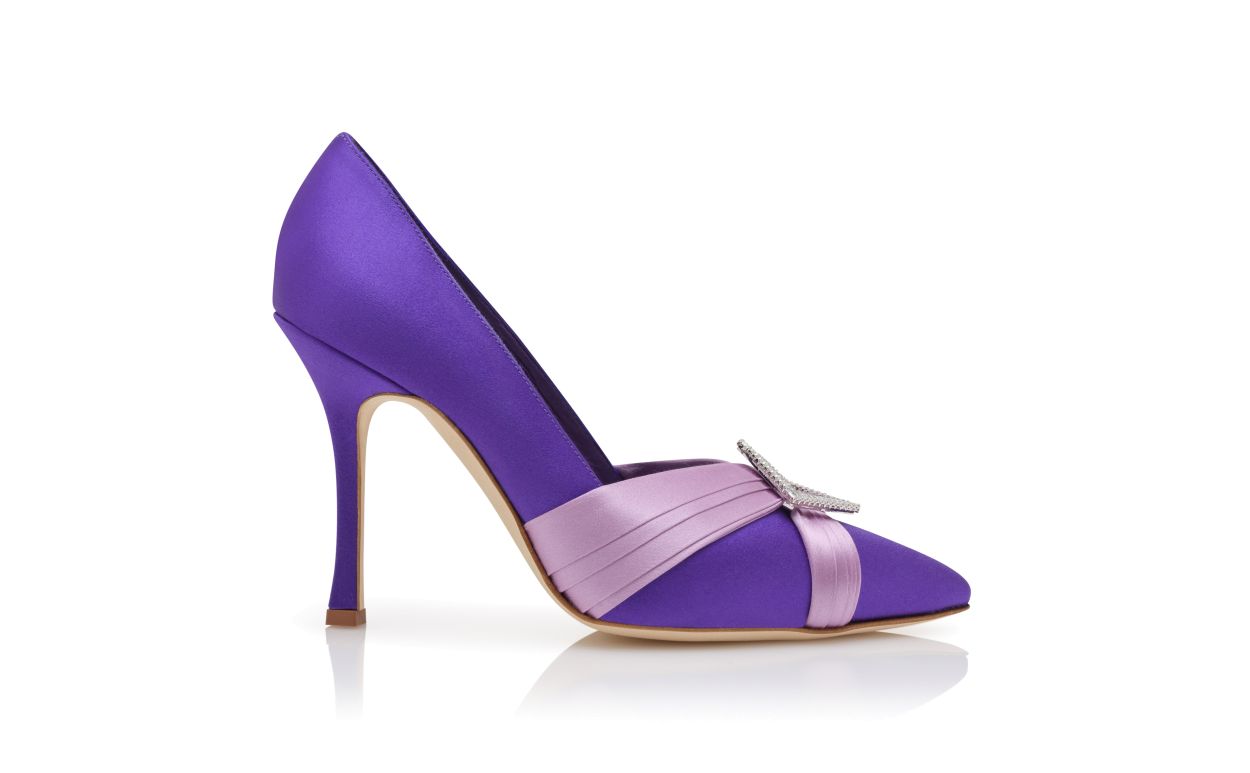 Lila Satin Pumps mit Falten-Details