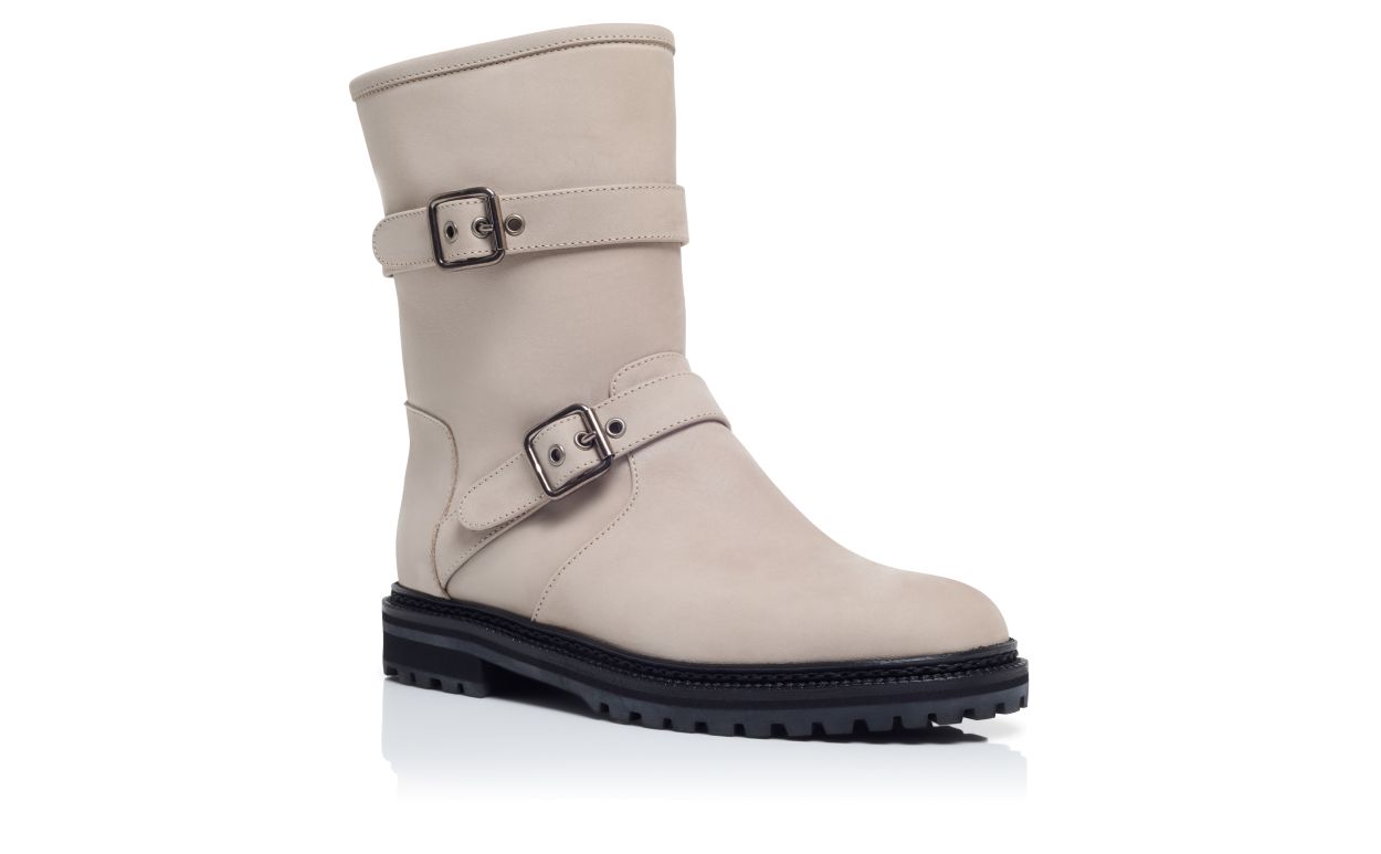 Graue Nubuk-Doppel-Schnallen-Wellenstiefel
