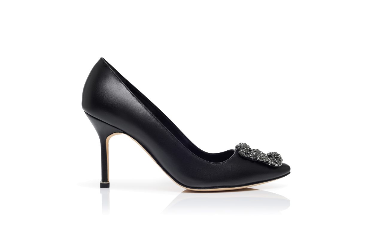 Schwarze Leder-Perlen-Schnallen-Pumps