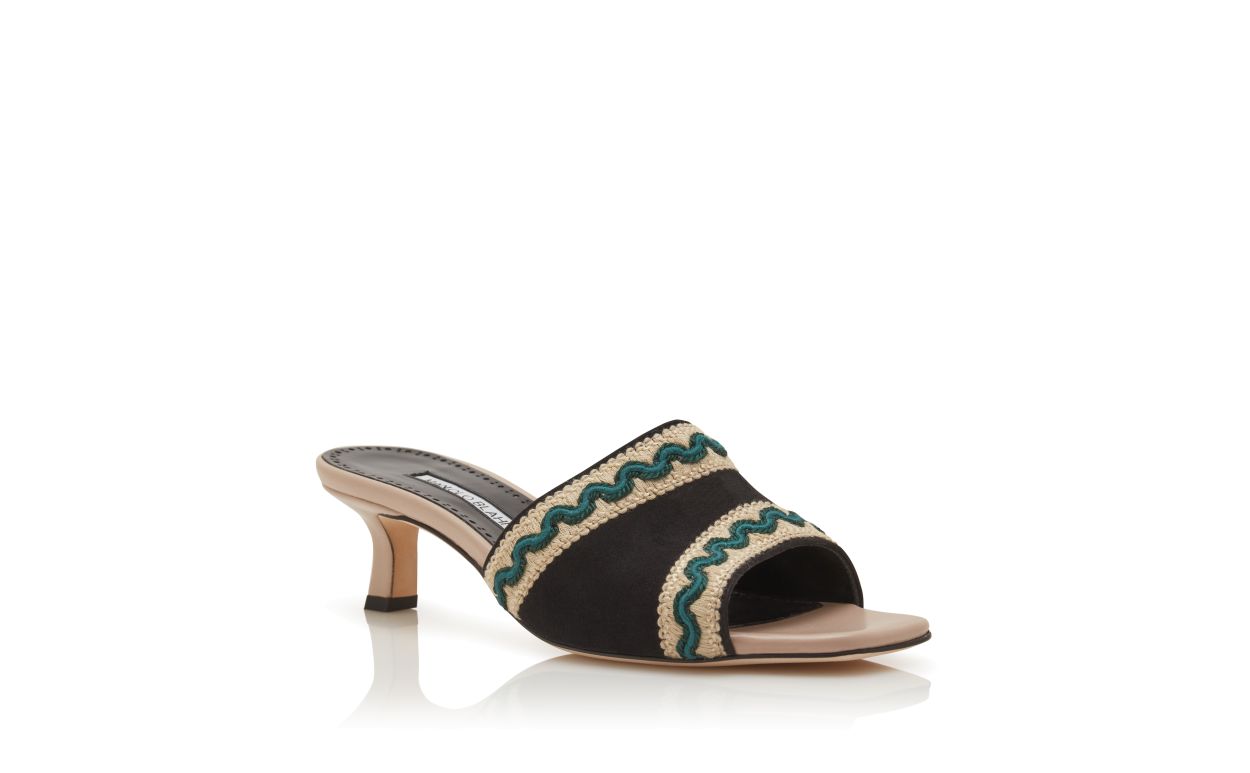 Leichtes Beige und Schwarz aus Wildleder mit Strickdetail-Mules