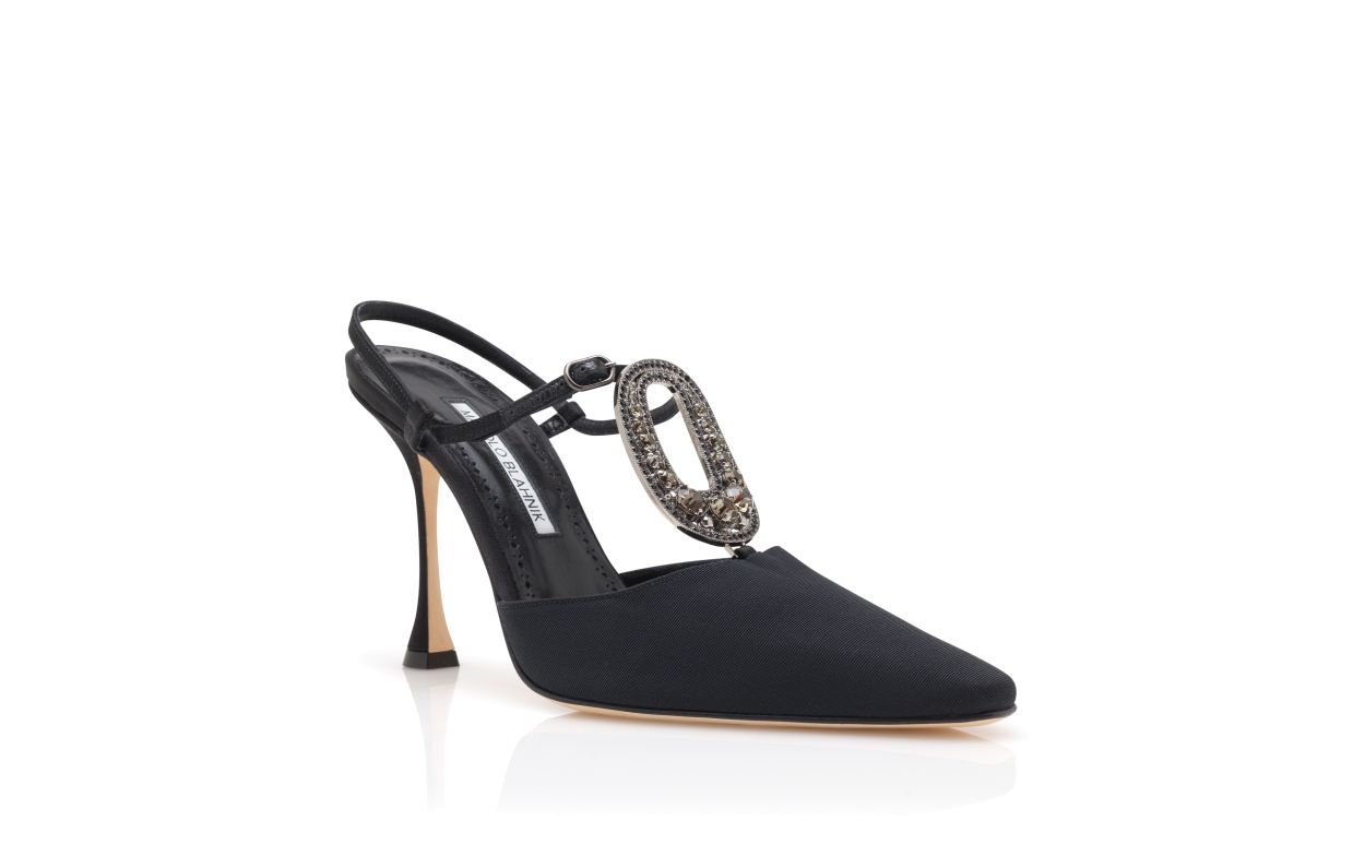 Schwarze Grosgrain-Perlenverzierte T-Bar-Pumps