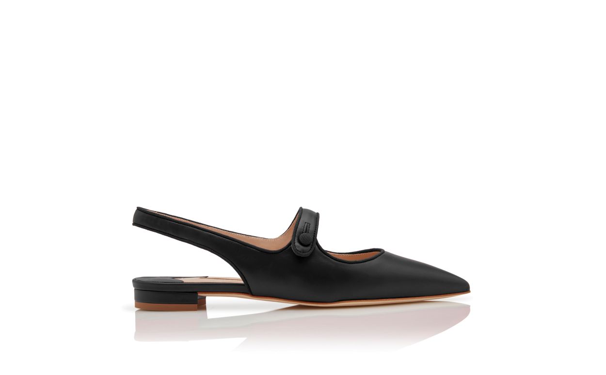 Schwarze Nappaleder-Slingback-Flachpumps