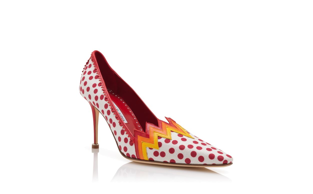 Rote und weiße Leinen-Polka-Dot-Pumps
