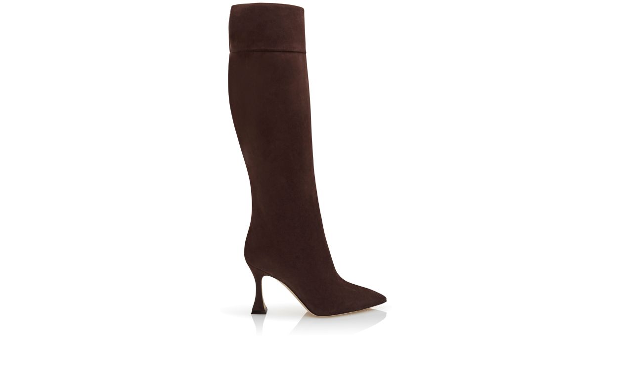 Dunkelbraune Wildleder-Stiefeletten bis Kniehöhe