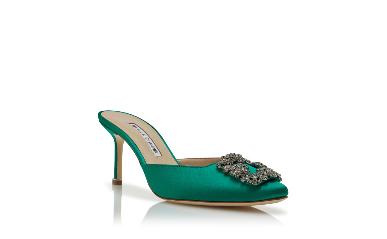 Grüne Satin-Perlen-Schnalle-Mules