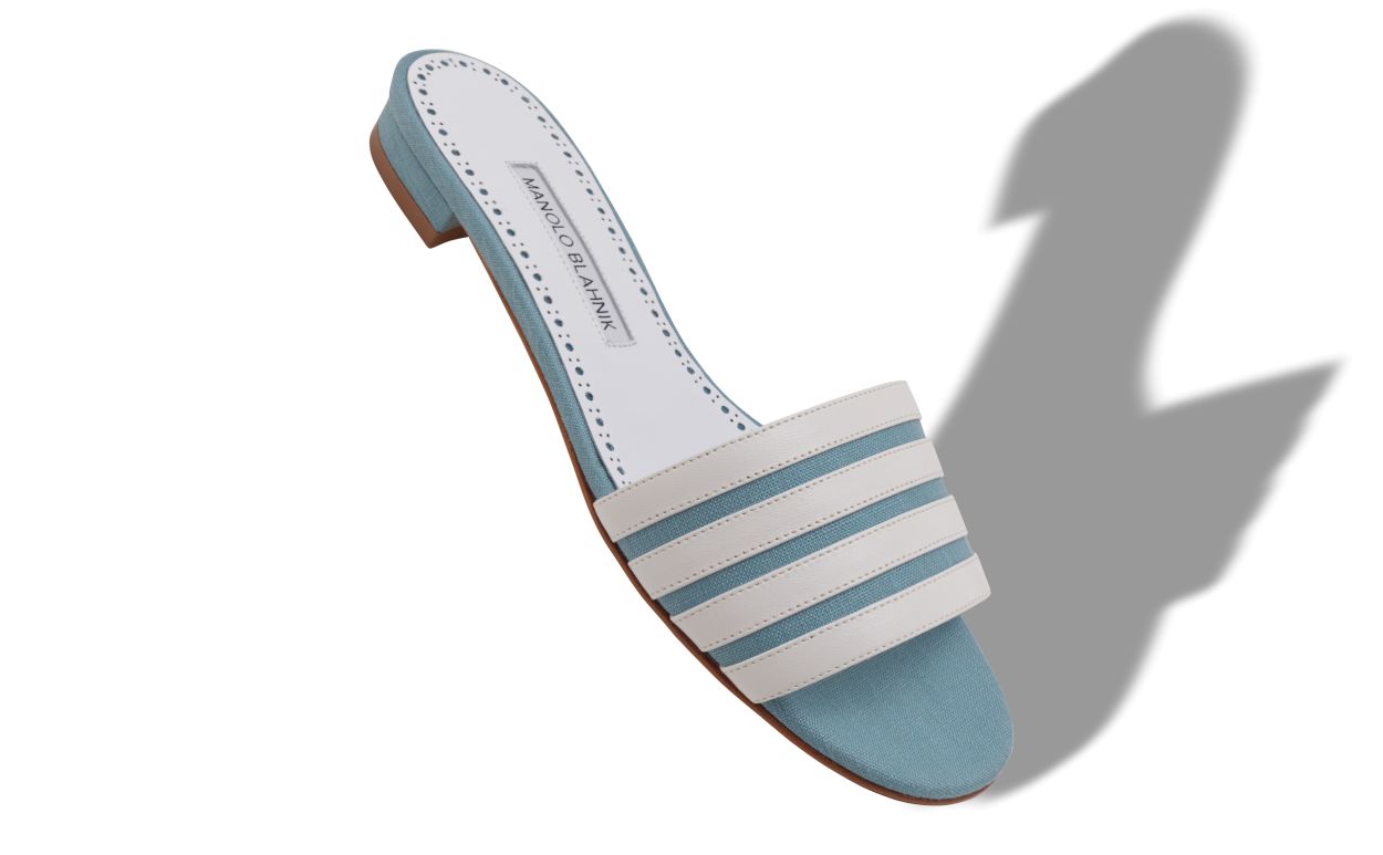 Helle Blau und Weiße Leinen-Flachschuhe