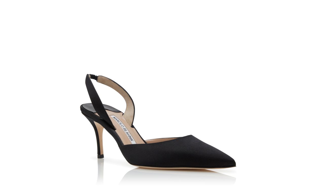Schwarze Satin-Slingback-Pumps