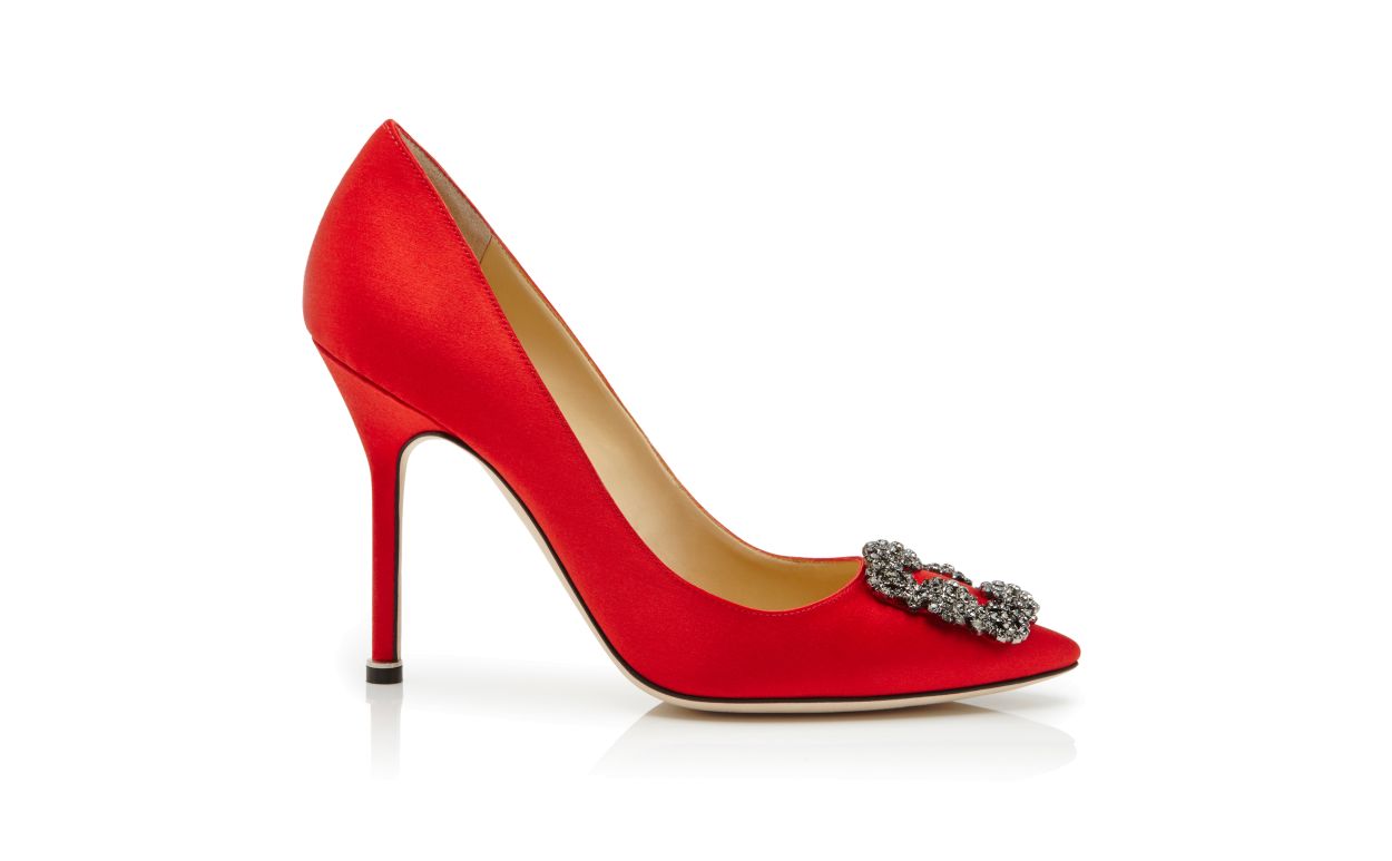 Rote Satin-Perlen-Schmuck-Spangen-Pumps