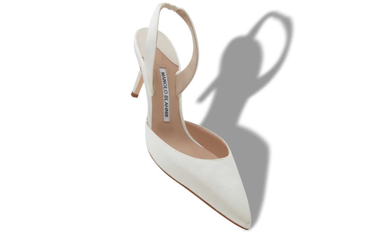 Helle Creme Satin-Slingback-Pumps