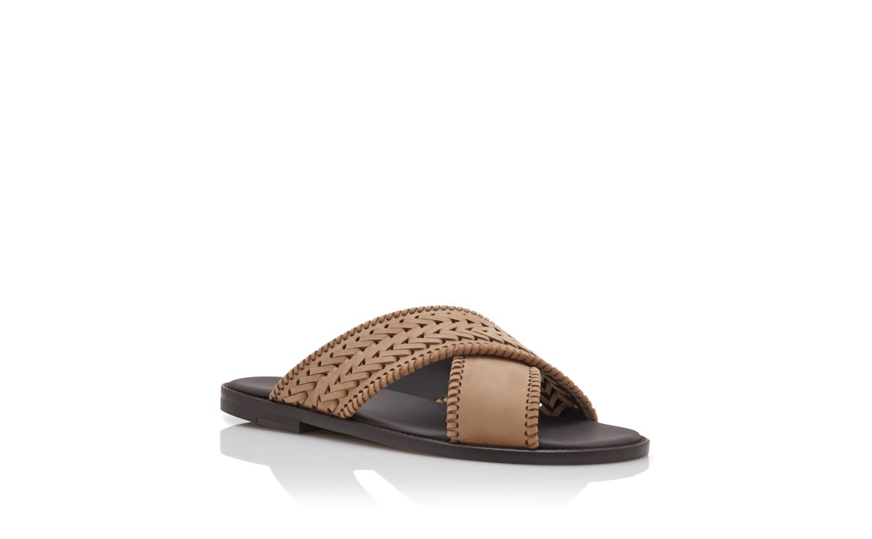 Hellebraun gewebte Sandalen aus Nubukleder