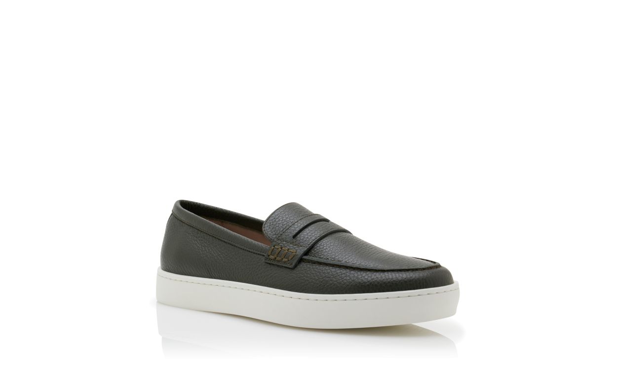 Dunkelgrüne Kalbsleder-Slip-On-Loafer