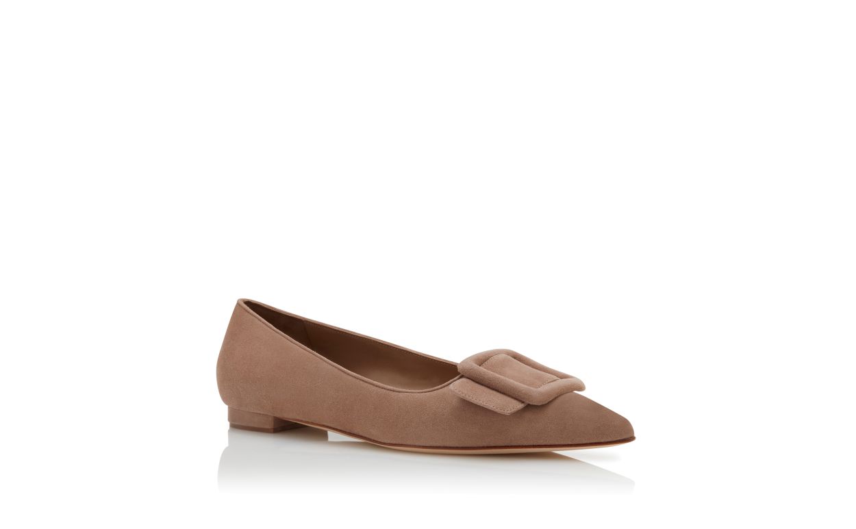 Beige Suede Buckle-Details-Pumps