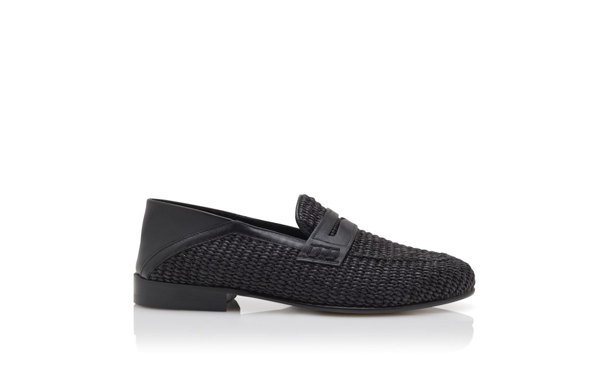 Schwarze Raffia-Penny-Loafer