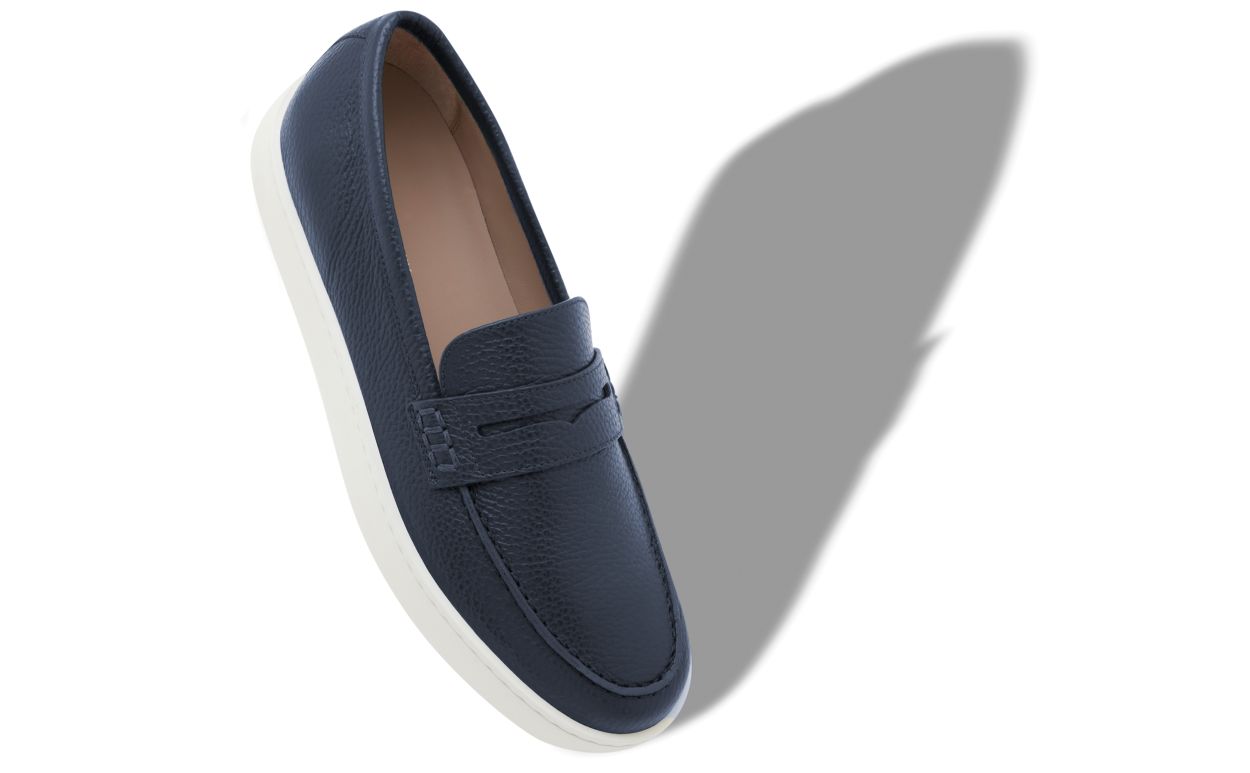 Blaukariertes Leder-Slip-On-Loafer in Marineblau