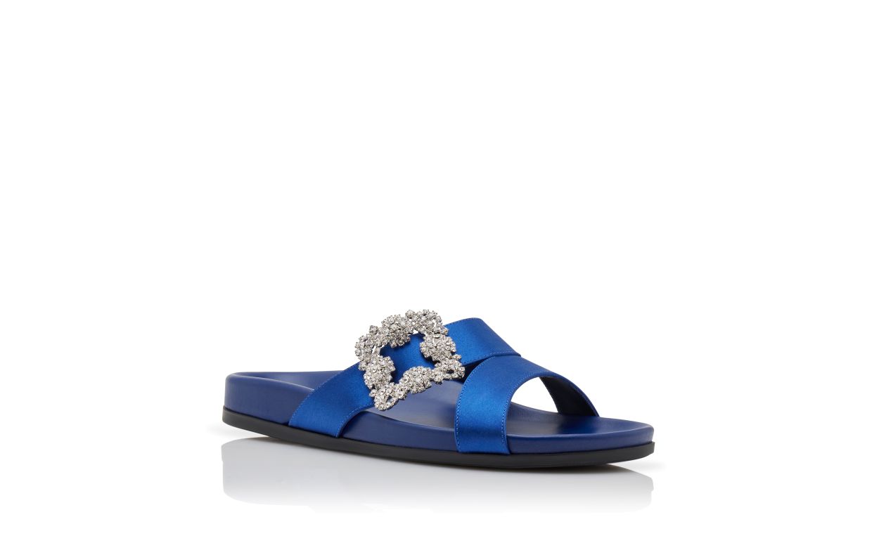 Blaue Satin-Edelstein-Schnalle Flat Mules