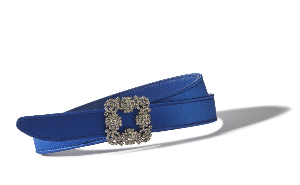 Blaues Satin-Strickgurt mit Kristallverschluss