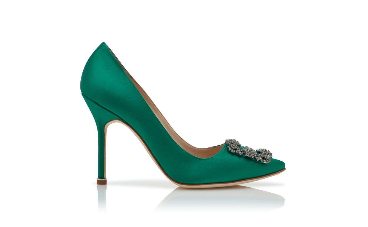 Grüne Satin-Perlen-Schnalle-Pumps