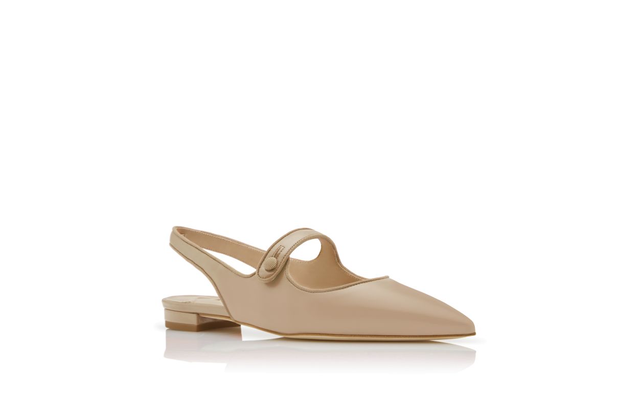 Beige Nappa-Leder-Slingback-Flachpumps