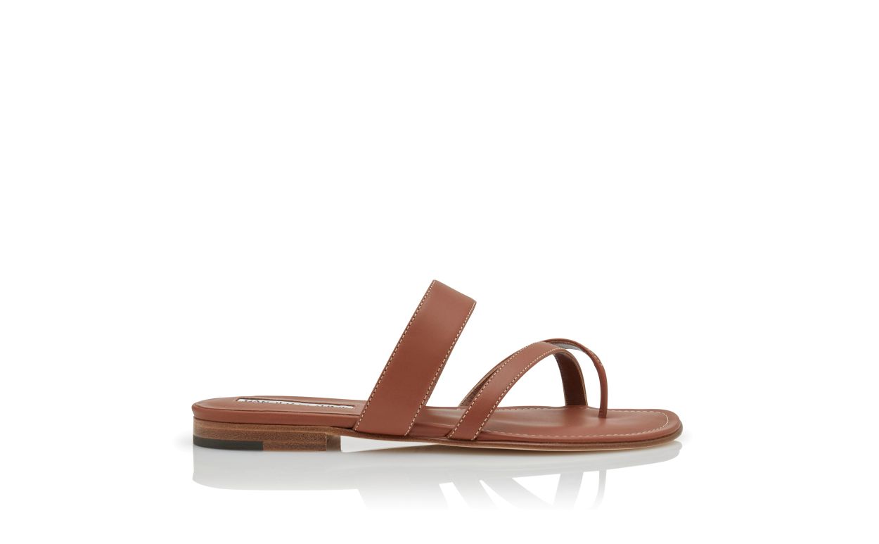 Braune Kalbsleder-Kreuzriemen-Flachsandalen