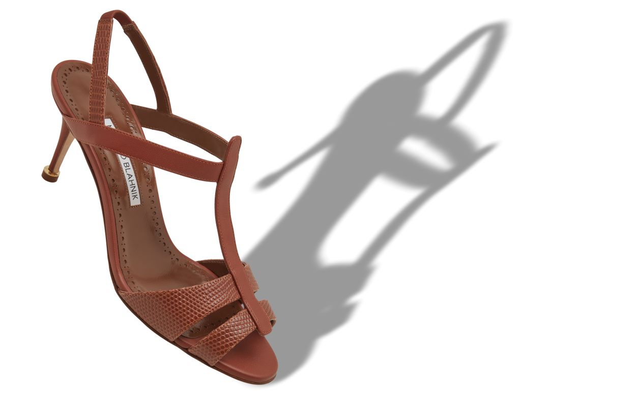 Braune Kalbleder T-Bar-Sandalen