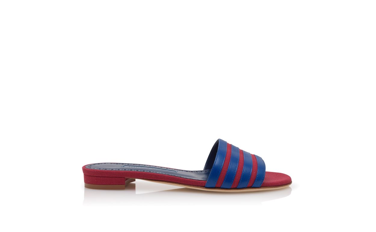 Rote und blaue Leinen-Flachschuhe