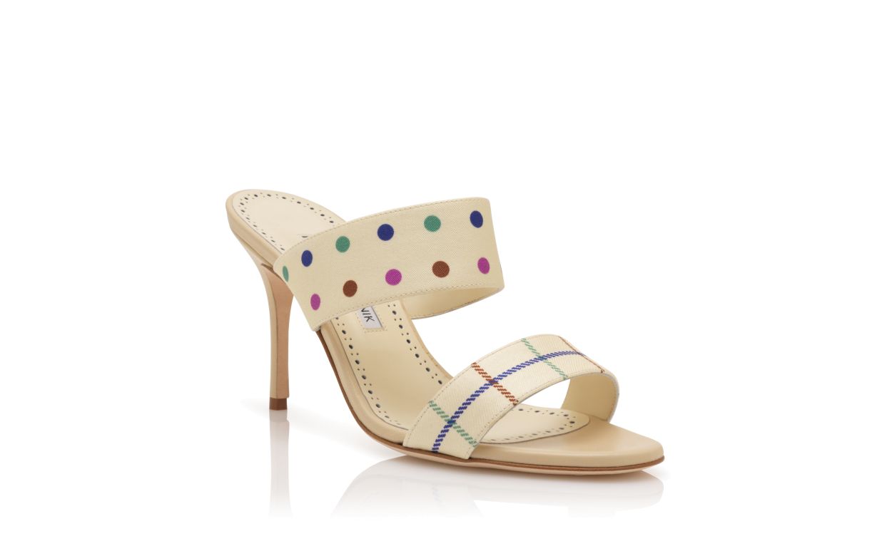 Cream Silk Mules mit Streifen- und Punktdetails