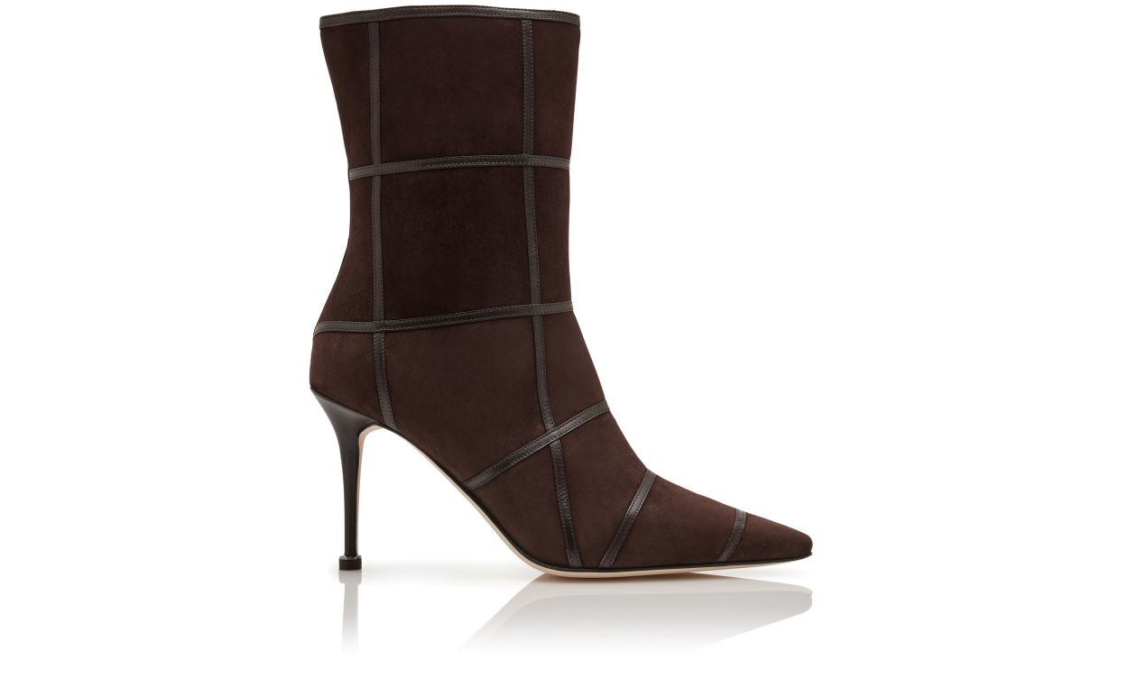 Dunkelbraune Wildleder-Kreuz-Details-Stiefeletten
