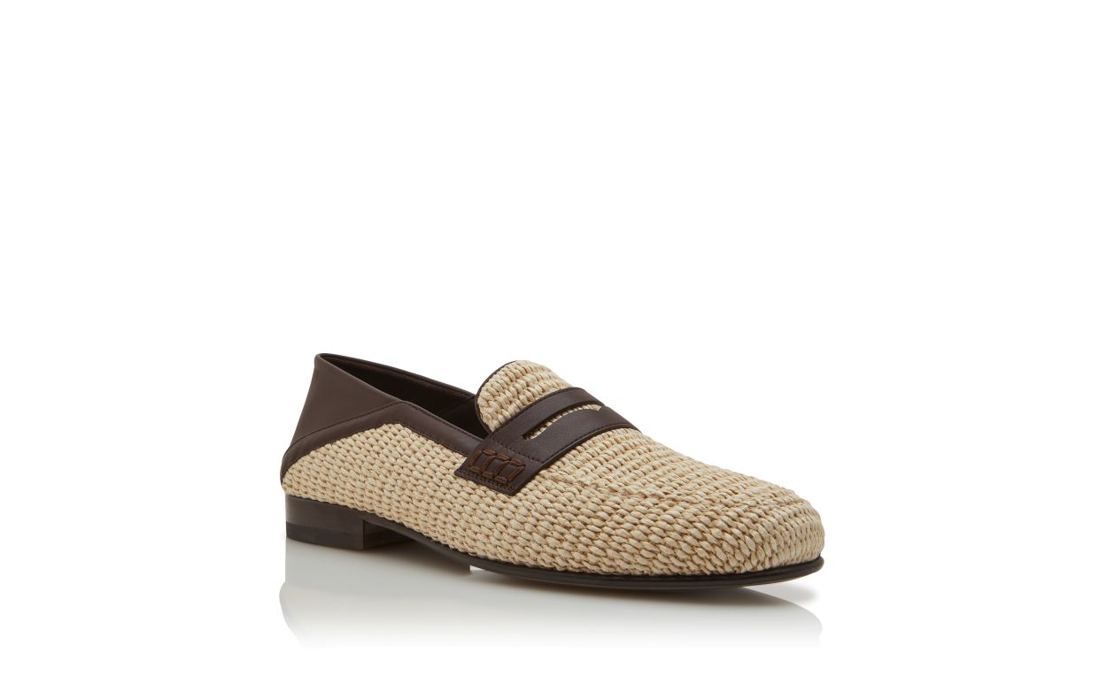 Leichtbeige Raffia Penny Loafers