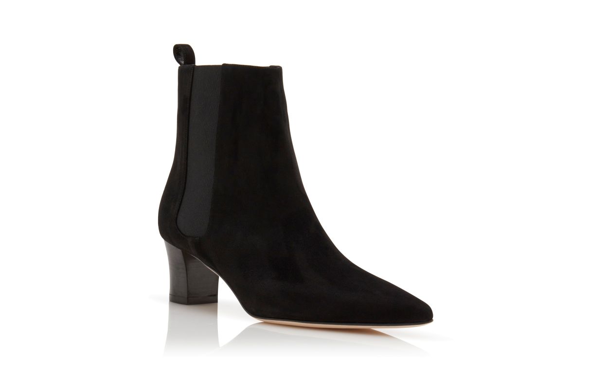 Schwarze Wildleder-Keilabsatz-Stiefel
