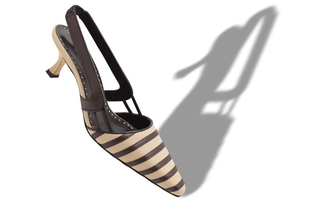 Helle Beige und Braun Leinen-Slingback-Pumps