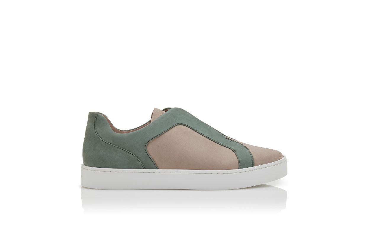 Graue und grüne Kalbsleder Low-Top-Sneaker