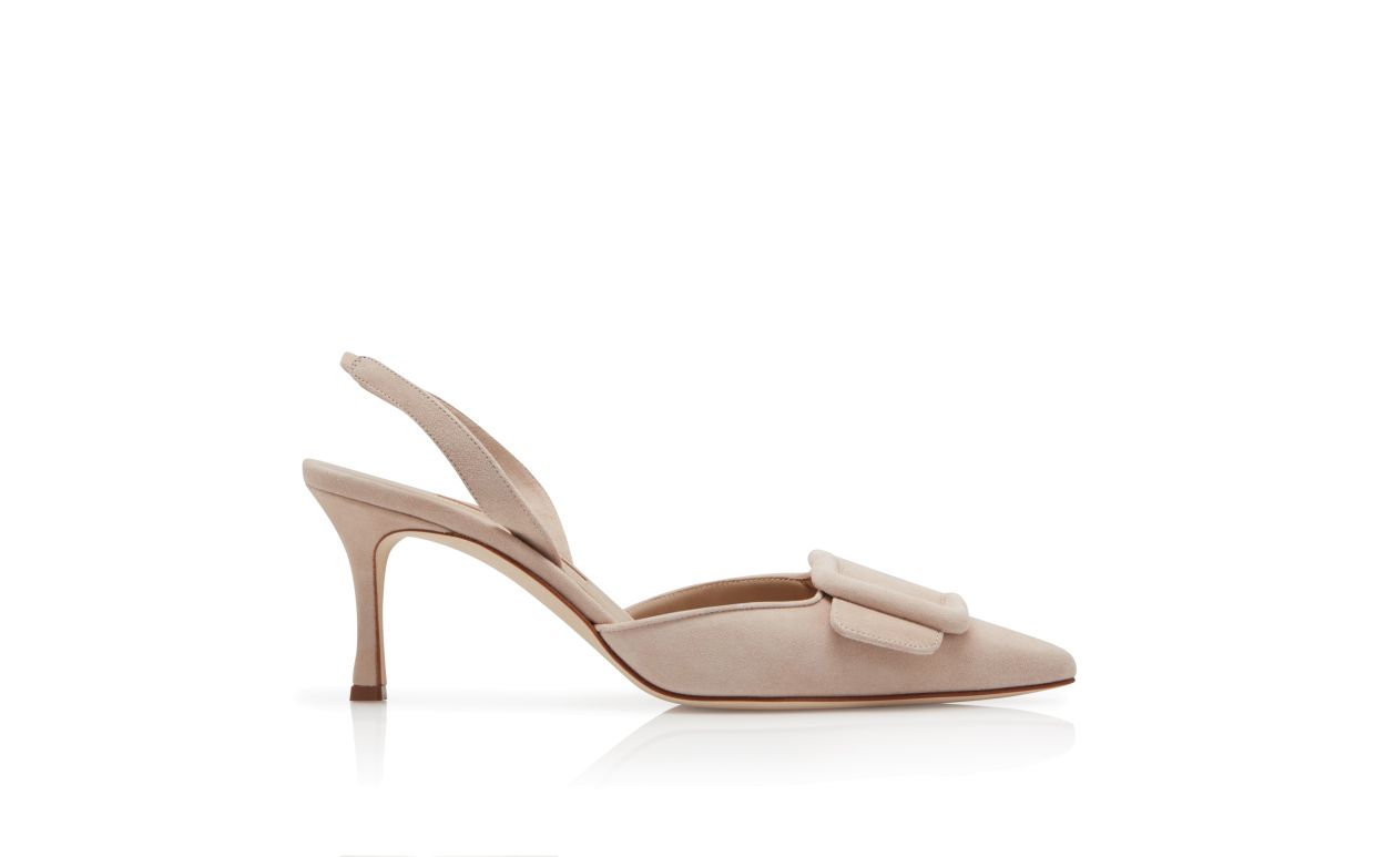 Leichtes Beige Wildleder-Slingback-Pumps