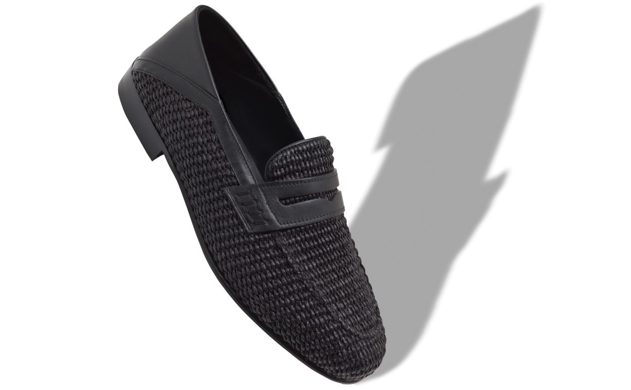 Schwarze Raffia-Penny-Loafer