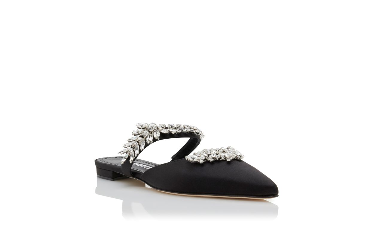 Schwarze Satin-Strass-Besetzte Slipper