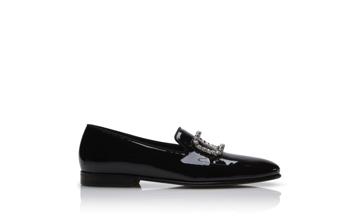 Schwarze Lackleder-Juwel-Knöpfe-Laufschuhe