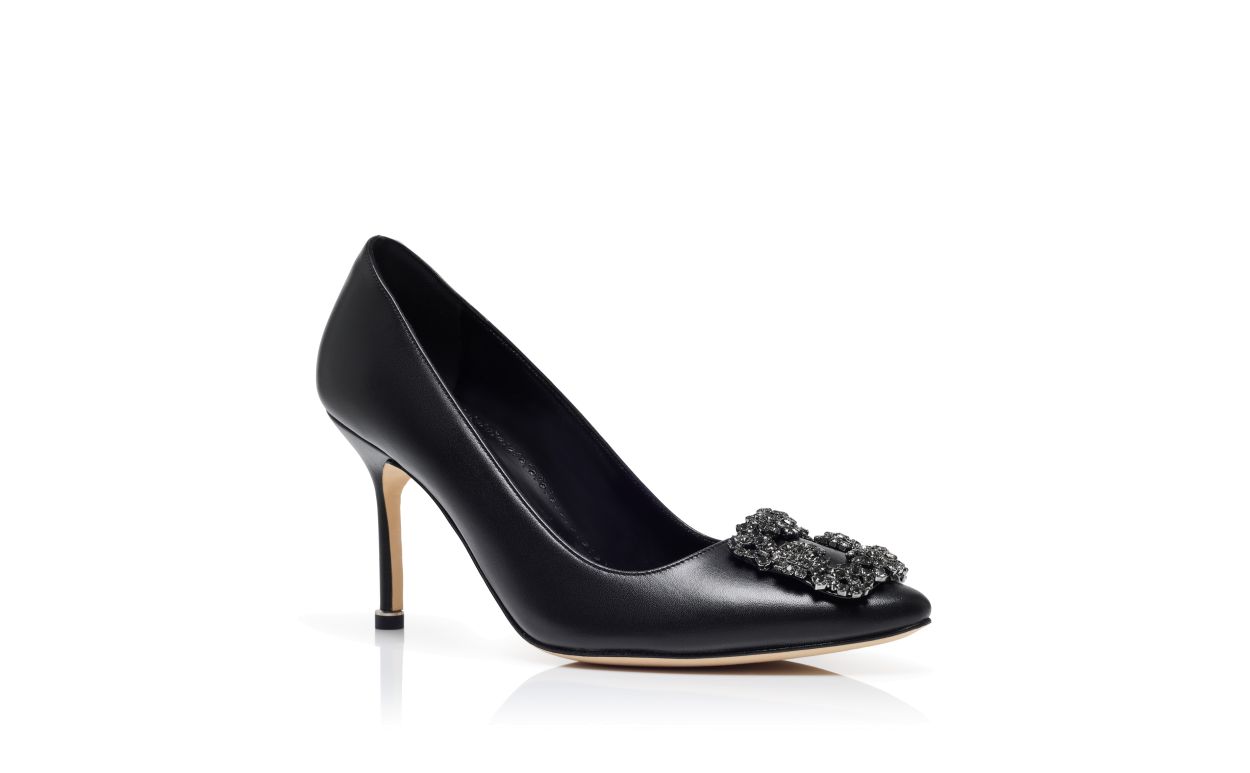 Schwarze Leder-Perlen-Schnallen-Pumps