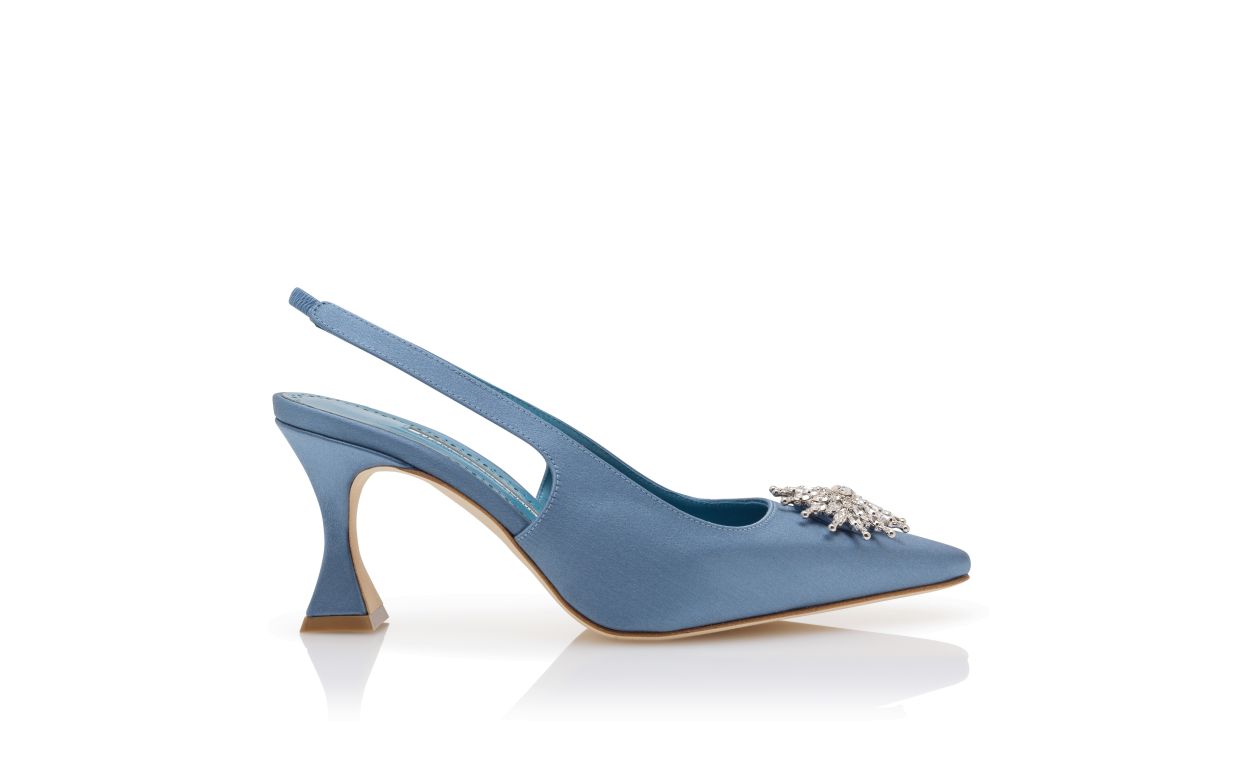Blaue Satin-Strass-Besetzte Slingback-Pumps