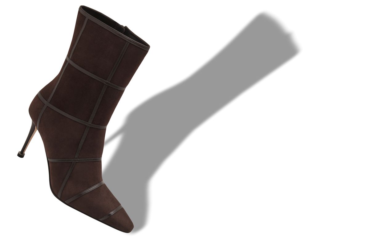 Dunkelbraune Wildleder-Kreuz-Details-Stiefeletten