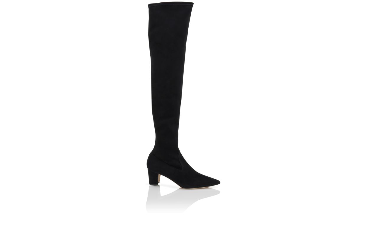 Schwarze Wildleder-Stiefel bis Oberschenkel