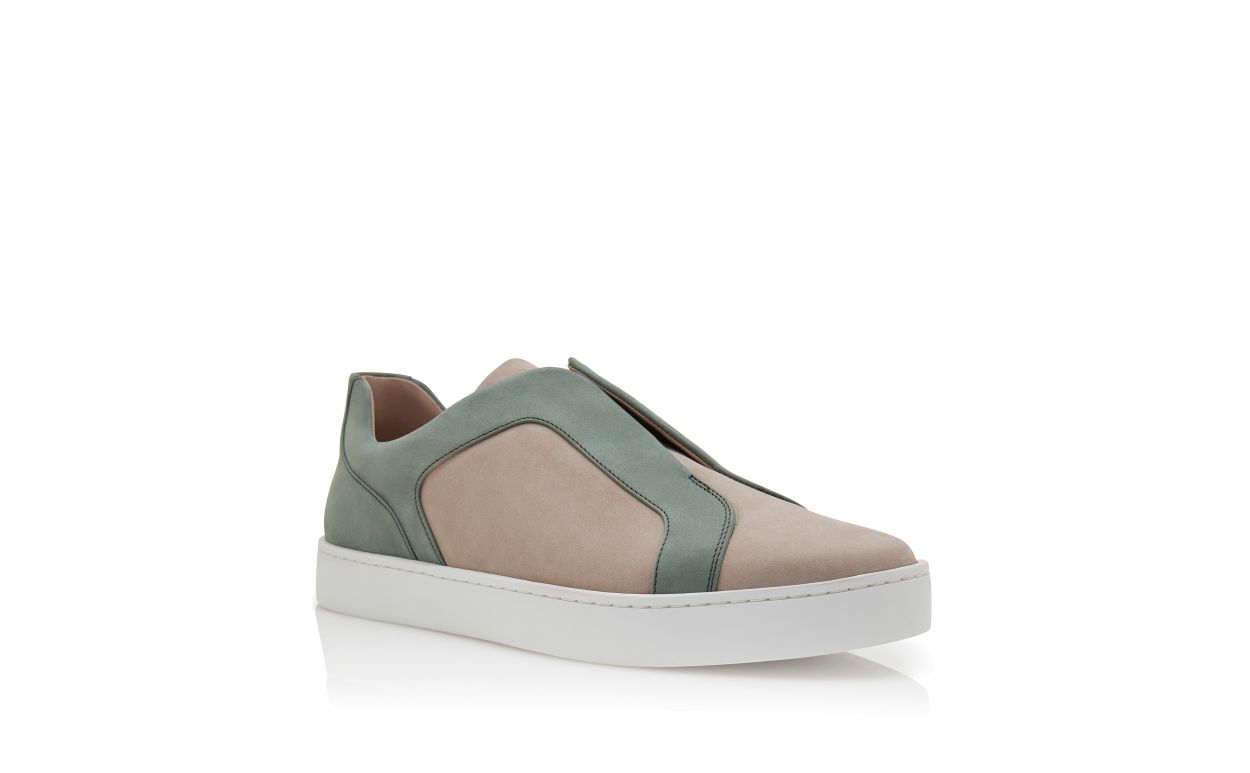 Graue und grüne Kalbsleder Low-Top-Sneaker
