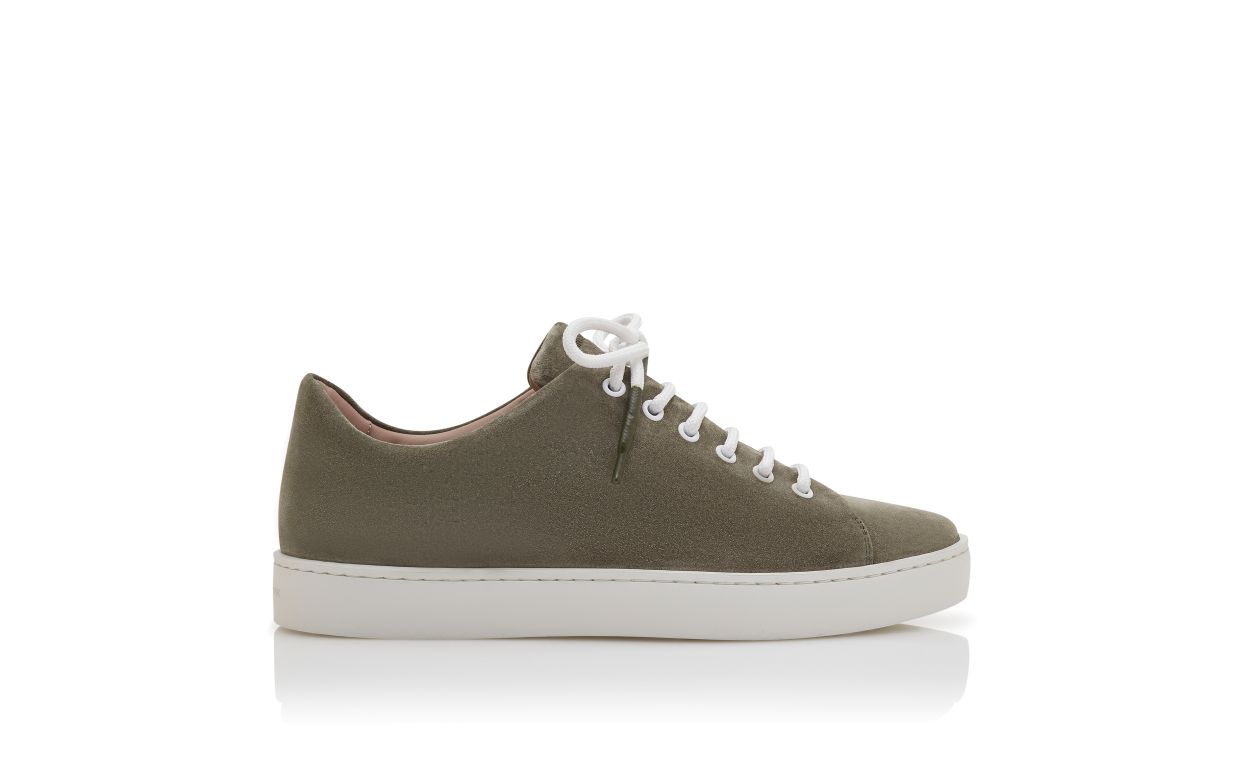 Khaki-Leder-Sneaker mit Schnürung