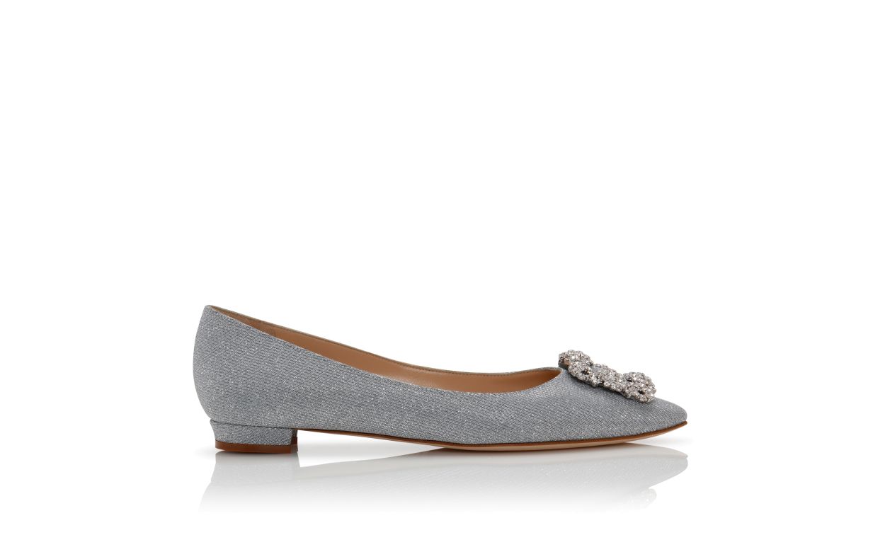 Silberner Glitzerstoff-Stein-Schnalle-Flachpumps