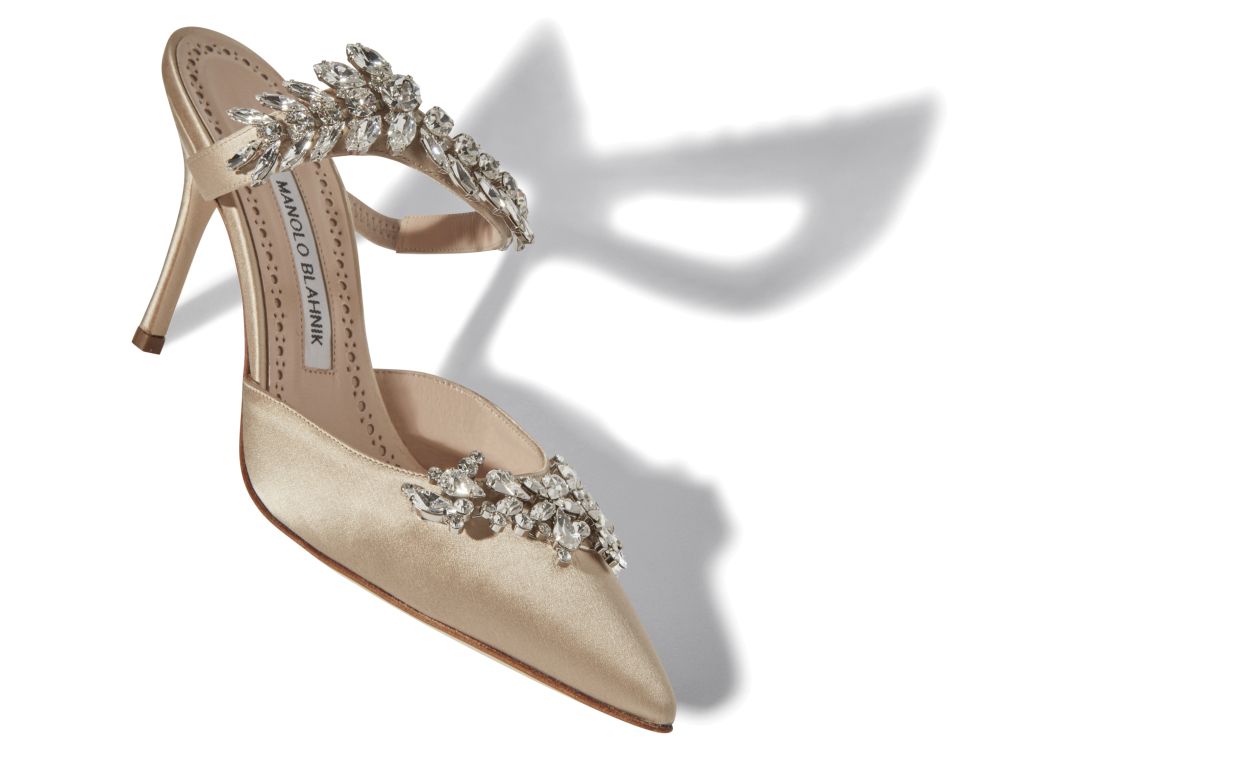 Champagneroter Satin Kristallverzierte Mules