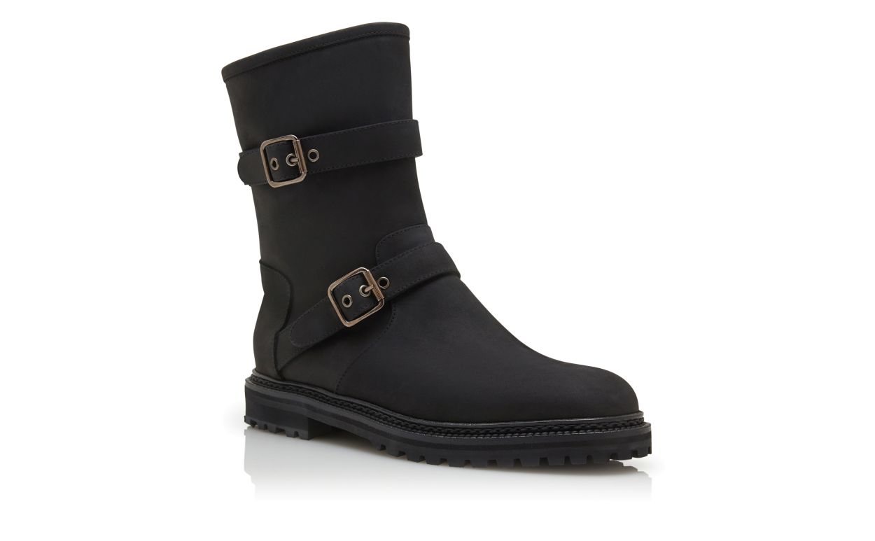 Schwarze Nubuk-Doppel-Schnürstiefel