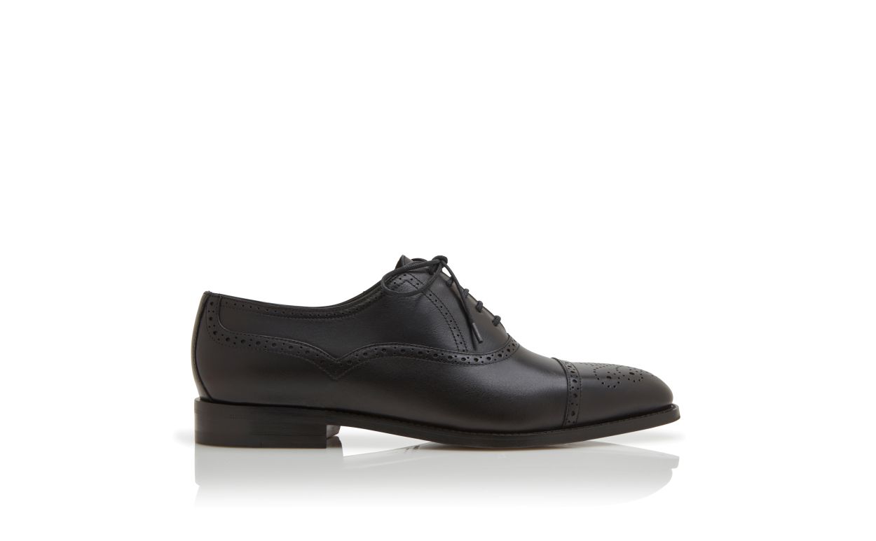 Schwarze Kalbsleder-Kap-Toe-Oxfords