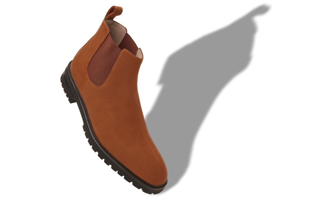 Braune Kalbsleder-Suede-Chelsea-Stiefel
