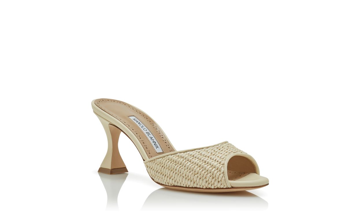 Leichtbeige Raffia-Offene-Zehen-Mules