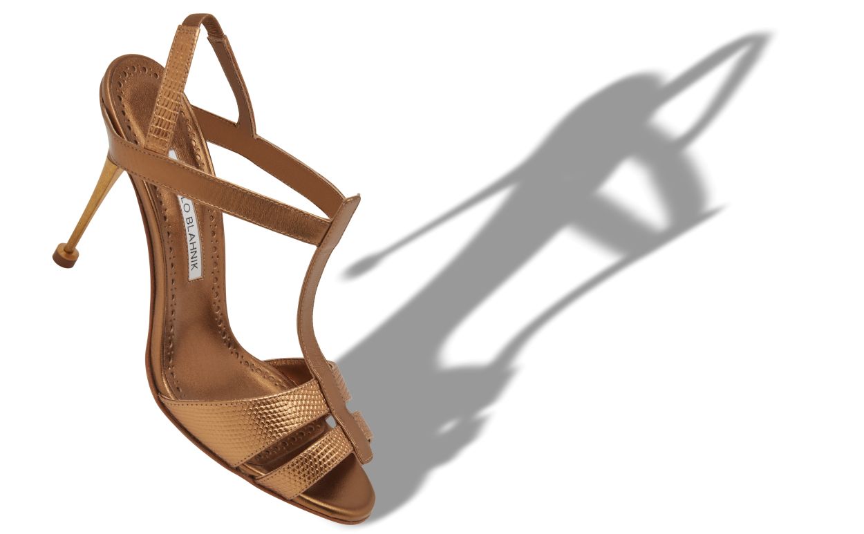 Bronze Kalbsleder-T-Bar-Sandalen
