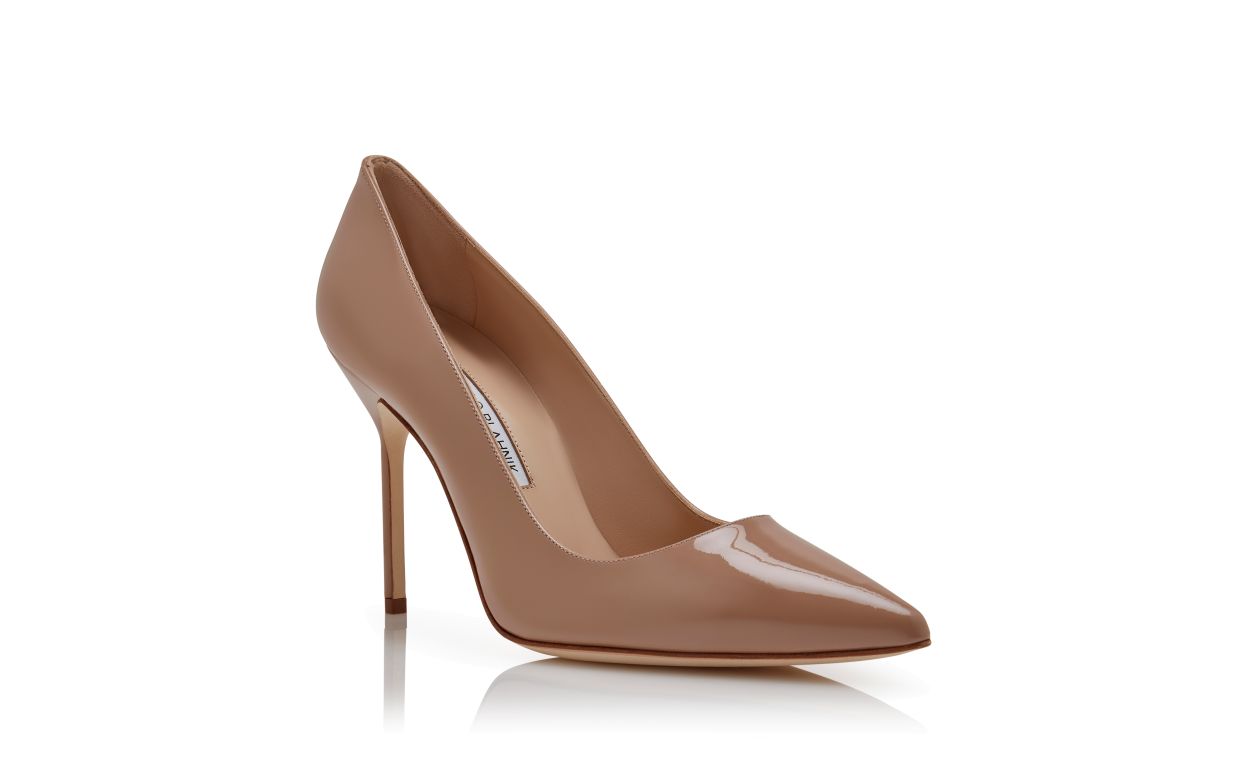 Dunkelrosa Glattleder Spitzeneck-Pumps
